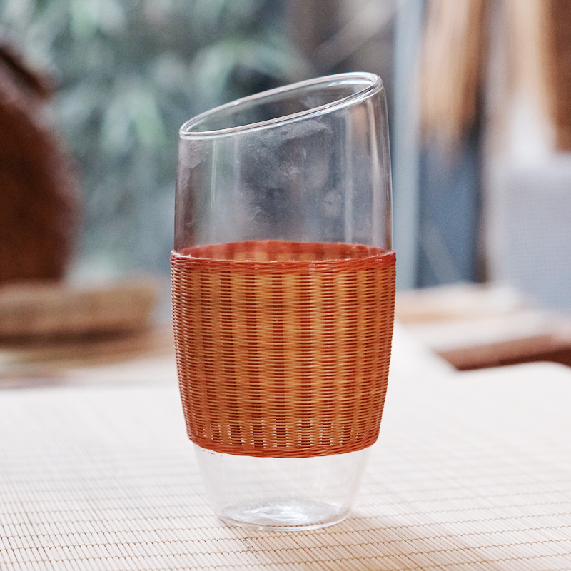 竹丝斜口水杯